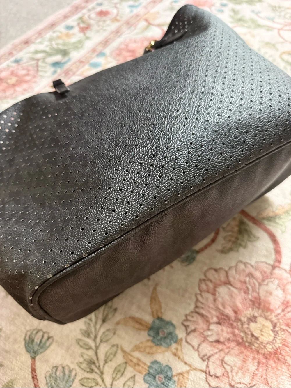 Michael Kors Black Perforated Tote with Gold Logo Charm